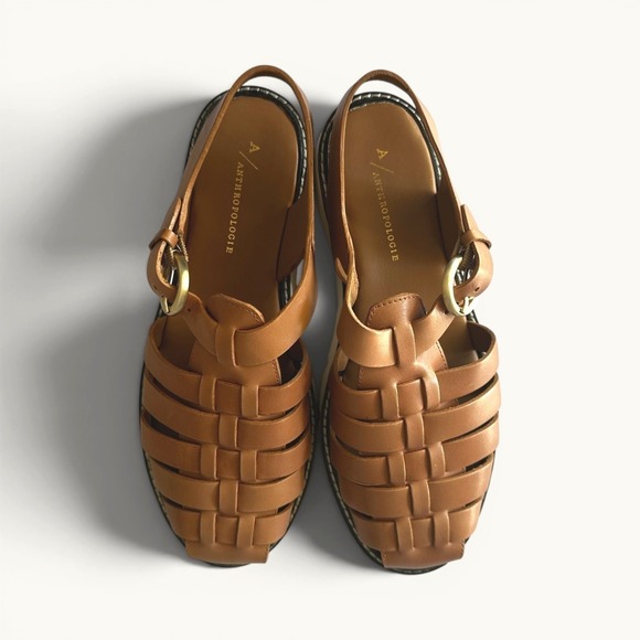 Anthropologie Shoes - Anthropologie Sandals Woven Leather Fisherman Sport Platform Cognac Size 8-8.5